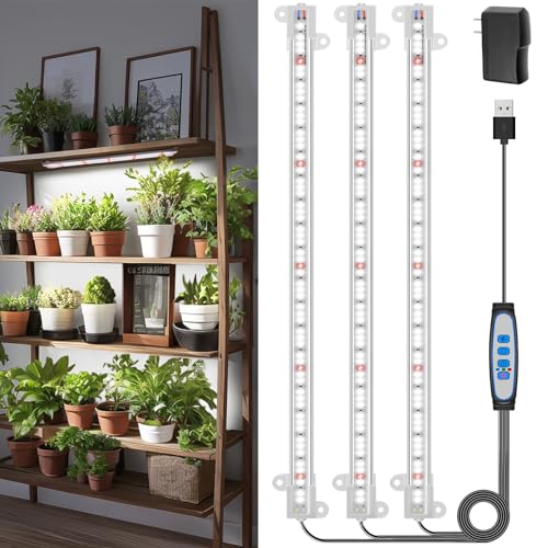 Wiaxulay LED Plant Grow Light Strips, 6000K White Grow Lights for Indoor Plants Full Spectrum, 3 Bars/16 in Grow Lamp with 6/12/16 Hrs Timer, 5 Brightness for Green House, Hydroponics, Seed Starting | 3 Bars 1 Pack, 6000K Growing Lamp with 3 Lighting Mode