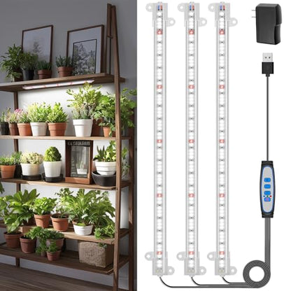 Wiaxulay LED Plant Grow Light Strips, 6000K White Grow Lights for Indoor Plants Full Spectrum, 3 Bars/16 in Grow Lamp with 6/12/16 Hrs Timer, 5 Brightness for Green House, Hydroponics, Seed Starting | 3 Bars 1 Pack, 6000K Growing Lamp with 3 Lighting Mode