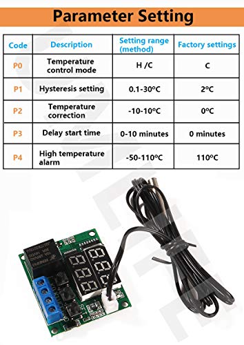 2PCS XH-W1219 Temperature Controller Module Double Display Digital Thermostat Module with Waterproof NTC Probe, -50~110℃ Electronic Temperature Temp Control Module Switch - color: W1219, size: 2PCS