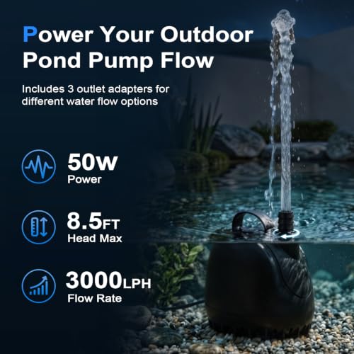 hygger 793GPH Submersible Aquarium Water Pump (3000L/H 50W) with 3 Nozzles | Ultra Quiet Fish Tank Pump with Ceramic Shaft, Overheat Protection for Aquarium, Pond, Hydroponics (8.5ft Lift)