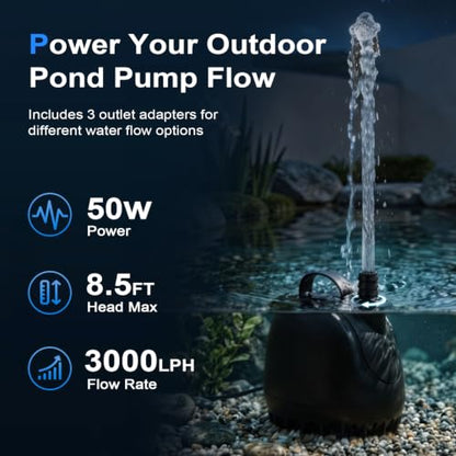 hygger 793GPH Submersible Aquarium Water Pump (3000L/H 50W) with 3 Nozzles | Ultra Quiet Fish Tank Pump with Ceramic Shaft, Overheat Protection for Aquarium, Pond, Hydroponics (8.5ft Lift)