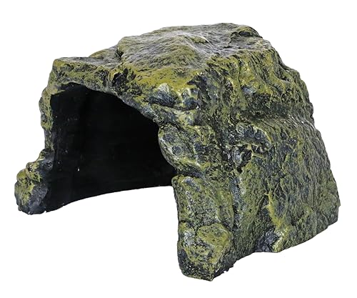 Rock Hide Cave for Reptiles, Amphibians Rock Den - Terrarium & Aquarium Decor, Great for Bearded Dragons,Lizards,Snakes,Turtles,Geckos,Frogs,Small Animals - Large Size - style: Medium Size ( Green )