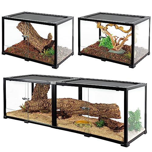 REPTIZOO 84 Gallon Large Reptile Terrarium Extra-Long 60" x 18" x 18" Spliceable Glass Reptile Tank, Double Top Cover Enclosure Habitats - size: 60" x 18" x 18"