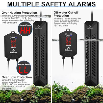 fishkeeper Aquarium Heater, 500W Fish Tank Heater for 66-132 Gallon | Adjustable Digital Display Controller, Submersible Water Heater with Thermostat Overheat & Dry-Boil Protection - size: 500W for 66-132 gallon