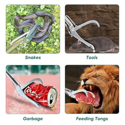 Locking Snake Catcher Grabber Tool, 52" Professional Snake Tongs Heavy Duty | Reptile Snake Catcher Grabber Stainless Steel Snake Pole Wide Jaw Handling Tool Stick with a Protective Structures for Snakes