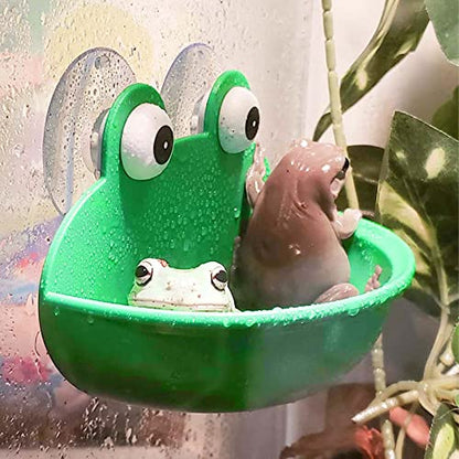 Sankoly 2 Pieces Frog Habitat with Suction Cup Lovely Suction Cup Soap Dish Holder for Fish Tank Aquarium Decoration/Kids Bathing/Small Item Storage, Plastic, Green