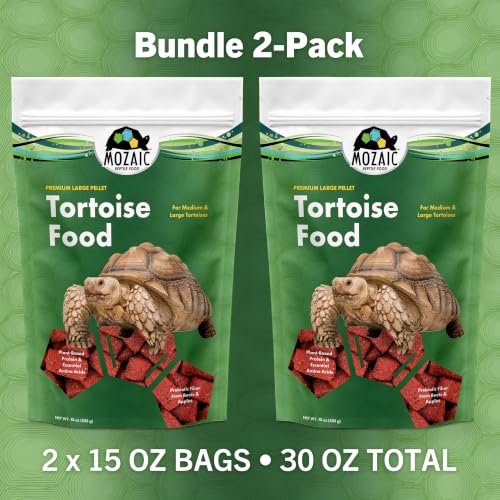 Mozaic Tortoise Food 2-Pack, 30 oz Total (2 x 15 oz Bags) - Premium Large Tortoise Pellets for Sulcata, Russian, Red Footed, Hermann's, & Desert Tortoises - Complete & Balanced Nutrition - size: 15 Ounce (Pack of 2)