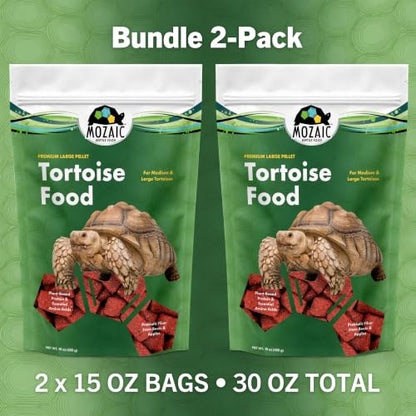 Mozaic Tortoise Food 2-Pack, 30 oz Total (2 x 15 oz Bags) - Premium Large Tortoise Pellets for Sulcata, Russian, Red Footed, Hermann's, & Desert Tortoises - Complete & Balanced Nutrition - size: 15 Ounce (Pack of 2)