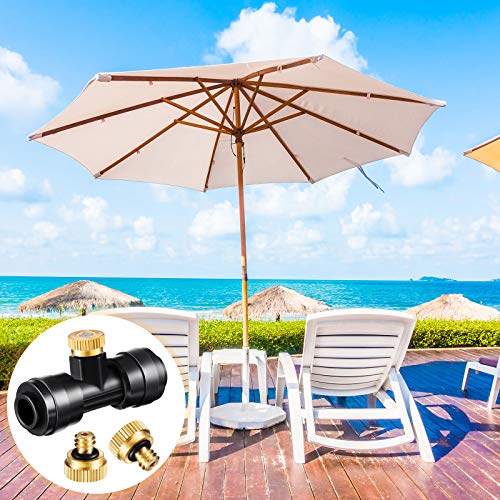 Ripeng 72 Pcs Brass Misting Nozzles Tees Plugs, 1/4 Inch Outdoor Mister | 30 Misting Nozzle Tees, 36 Brass Nozzles And 6 Black End Plugs For DIY Outdoor Patio Garden Backyard Cooling Spray System