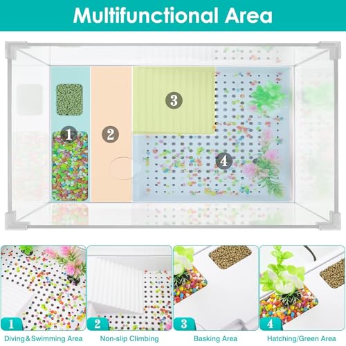 Large Turtle Tank Kit with Light and Water Pump | 23.6 Inch Clear Acrylic Starter Habitat with Basking Platform for Baby Turtles and Small Reptiles - size: Large Complete Kit