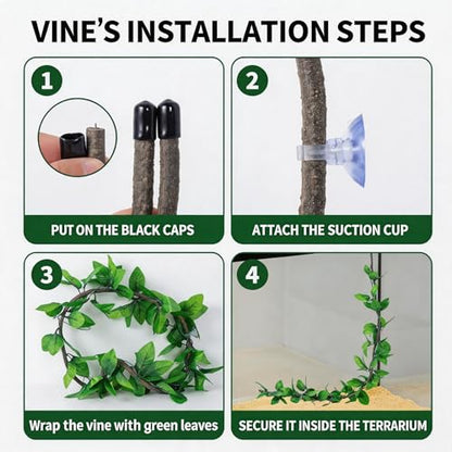 22PCS Bearded Dragon Tank Accessories Crawler Plant Climbing Kit with 2 Hammocks, 2 Flexible Vines, 20 Grape Leaves, Suction Cups & Artificial Plants – Lifelike Terrarium Decor for Gecko, Chameleon
