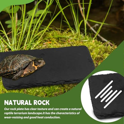 kathson 2 PCS Reptile Basking Platform (15.7 x 11.8 inches), Natural Rock Plate Turtle Food Bowl Feeding Dish Resting Terrace Habitat Decor for Tortoise Turtle Lizard Bearded Dragon Crested Gecko - size: 15.7X11.8inch,2PCS