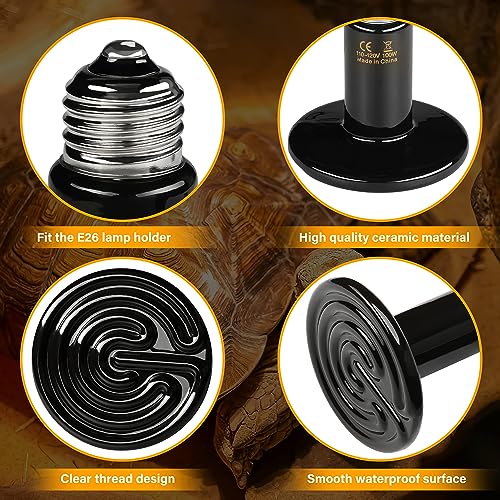 HealSmart Reptile Heat Lamp 150W 2-Pack Ceramic Heat Emitter, No Light Emitting Heat Bulbs for Amphibian Pet Brooder Coop Incubating Chicken, Lizard Bearded Dragon Turtle Snake Terrarium - size: 150 Watts, style: D-85mm (3.35") *2 Pcs