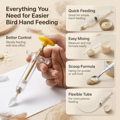 Baby Bird Feeding Syringe with Temperature Strip, Cleaning Brush | 25 PCS Hand Feeding Tubes Set, Temperature Strip, Cleaning Brush, Measuring Cups and Spoons for Parrot, Small Birds, Chick
