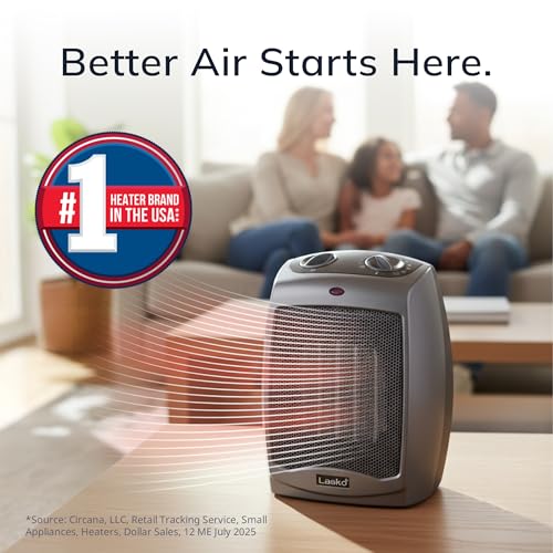 Lasko Portable Indoor Ceramic Space Heater - 9” - 754201 - Dark Gray | Electric, Tip-Over Safety Switch, Overheat Protection, Thermostat, 2 Heat Settings, 2 Speeds, Safe for Home, 1500W - size: 9.2 Inches - With Tip-Over Switch