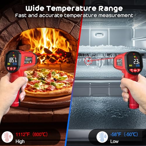 Infrared Thermometer Gun,SQECH Laser Thermometer Gun -58℉～1112℉(-50℃～600℃),Non-Contact Temperature Gun with Adjustable Emissivity&Color Backlight for Cooking, Pizza Oven,BBQ,Fridge,Engine,HVAC(Red) - color: Red(-58℉～1112℉)