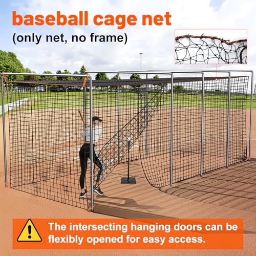 8x8x20 /10x10x35/12x12x55ft Heavy Duty Enclosed Batting Cage Net With Door, Only Net, No Poles and Frame, Professional Softball Baseball Nets for Batting and Pitching, Batting Cages for Backyard - style: 8×8×20Feet