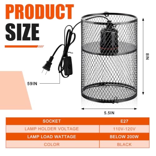 1 Pcs Reptile Heat Lamp Guard with 150W Ceramic Heat Emitter Basking Anti Scald Heating Lamp Holder Mesh Cage Reptile Protection Lampshade for Lizard Snake Without Bulb (5.5 Inch,White,Black) - color: 5.5 Inch, White, Black