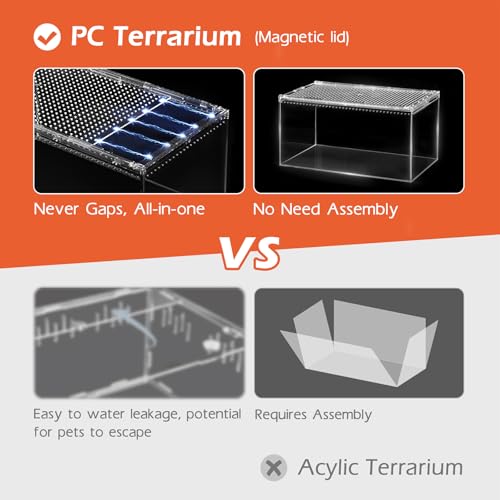 AZV Large and XLarge Reptile Terrarium Tank,Versatile Enclosure for Leopard Crested Gecko,Lizard Cage,Spider Starter Kit,Hermit Crab Habitat,Tarantula Cribs,Perfect Aquarium for Frogs,Insects