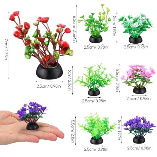 Veemoon 40 Pcs Artificial Aquarium Plants Fish Tank Decor, 1.97 Inches Mixed Style Plastic Aquatic Weeds, Small Fake Terrarium Vegetation Betta Turtle Accessories