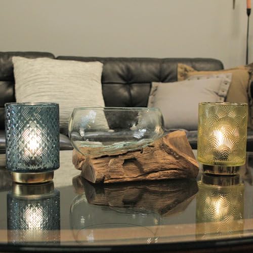 Decorative Vase, 10 Inch Wide-Mouth Molten Glass on Teak Driftwood | Artisan-Crafted, Natural Finish, Serves as Sculptural Bowl, Planter, Terrarium, Or Centerpiece
