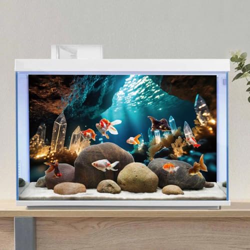 AWERT 48x18 inches Fantasy Garden Aquarium Background Under The Sea Background Sunshine Underwater Bubble Coral Rock Crystal Climbing Pet Background Decoration - size: 48x18in/120x45cm
