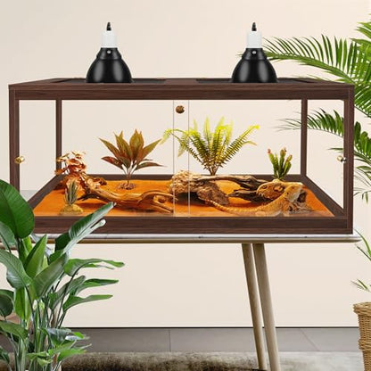 Bearded Dragon Tank 81 Gallon, 48 x 20 x 20 Inch Wooden Reptile Enclosure with Metal Mesh Top, Clear Acrylic Sliding Doors and Lock, Large Lizard and Snake Tank, Walnut