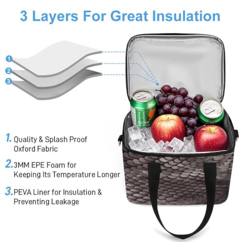Classic Snake Skin Insulated Cooler Bag Lunch Bag Lunchbox | 600D Waterproof Oxford Insulated Lunch Bag leakproof Portable Cooler Tote Bags Reusable Lunch Bag for picnic camping travel