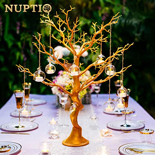 NUPTIO Hanging TeaLight Candle Holder: 24Pcs 2.36in Tree Tea Light Holders with LED Candles Small Glass Globes Ornament Clear Round Mini Terrarium Containers for Wedding Party Tree Decoration | Includes Flameless Votives, 2.36-Inch Clear Globes, Ready to