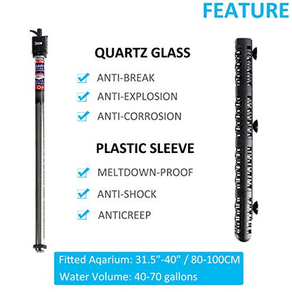 Aquarium Heater 100W/300W/500W Fish Tank Heater Submersible Auto Thermostat Turtle Tank Heater 10-90 Gallon with Protective Sleeve and 3 Suckers - color: 100W (for 10-30 gallon)