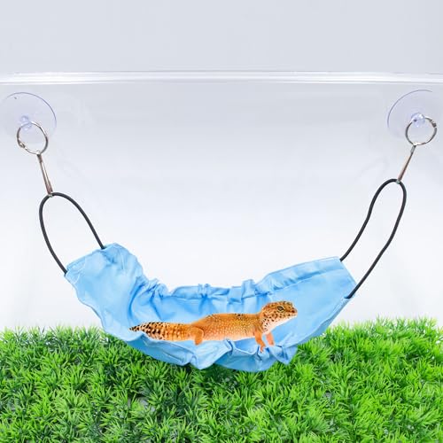 Gecko Tank Accessories, Reptile Hammock with Elastic Rope and Suction Cups, Terrarium Accessories for Crested Gecko, Leopard Gecko, Little Snake - color: Blue