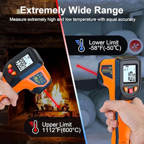 Laser Infrared Thermometer Non-Contact Digital Temperature Gun, -58℉～1112℉(-50℃～600℃) IR Thermometer for Industrial, Kitchen Cooking, Automotive, HVAC (Not for Human Body Temp) - color: Orange