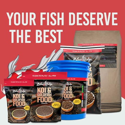 Blue Ridge Koi Fish Food 25lb - Koi Food 3/16” Large and Mini Blend Growth Formula, Goldfish Food, Premium Fish Food for Ponds, Ponds Fish Food, Floating Pond Pellets - size: 25 Pound (Pack of 1)