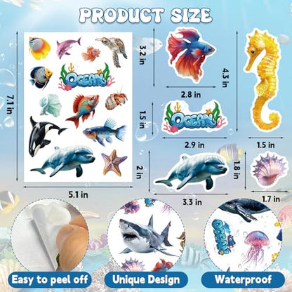 309 Pcs Ocean Animals Stickers, Under The Sea Animal Fish Shark Beach Stickers for Craft Supplies Classroom Rewards Ocean Sea Party Decorations - style: Ocean Animals
