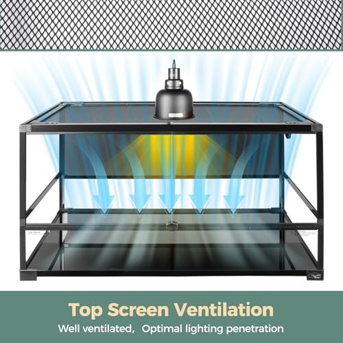 70 Gallon Full Glass Reptile Tank, 40" x 20" x 20" Quick Fold Reptiles Enclosure with Waterproof Base, Top Screen Ventilation, Front Opening Large Terrarium for Bearded Dragon, Ball Python, Snake - size: 40" x 20" x 20"