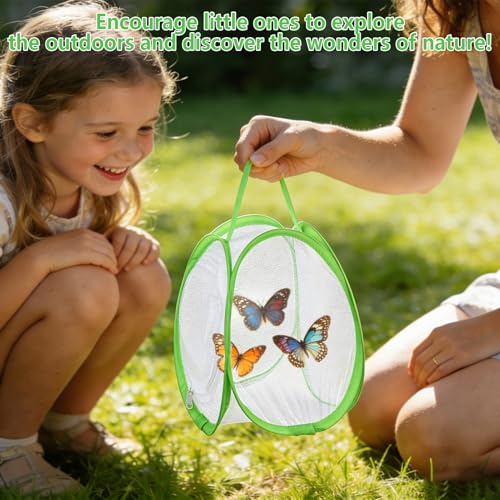 3 PCS Mini Butterfly Habitat Cage Foldable Insect Mesh Cage with Handle & Zipper Portable Butterfly Net Habitat Bug Terrarium for Transporting and Raising Critter Cage Easy to Observe, 10x 8.8x8Inch