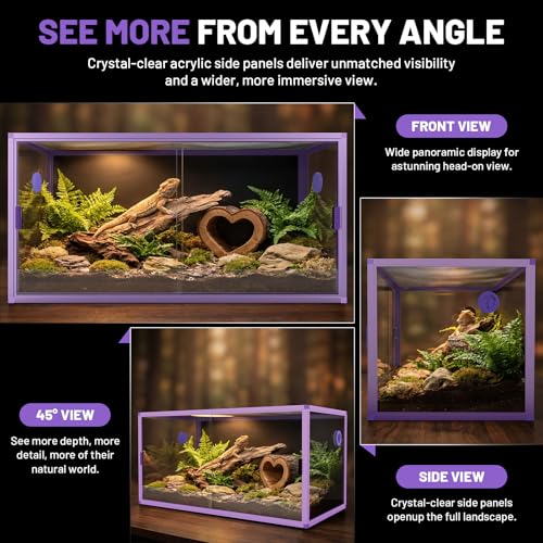 120 Gallon Reptile Tank, 4x2x2 Reptile Enclosure for Bearded Dragon, Snake, Ball Python & Chameleon, Aluminum Alloy Reptile Terrariums Cage with Front Sliding Tempered Glass Doors (Purple) - color: Purple