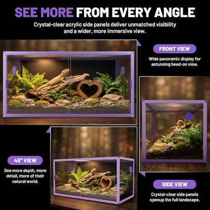 120 Gallon Reptile Tank, 4x2x2 Reptile Enclosure for Bearded Dragon, Snake, Ball Python & Chameleon, Aluminum Alloy Reptile Terrariums Cage with Front Sliding Tempered Glass Doors (Purple) - color: Purple