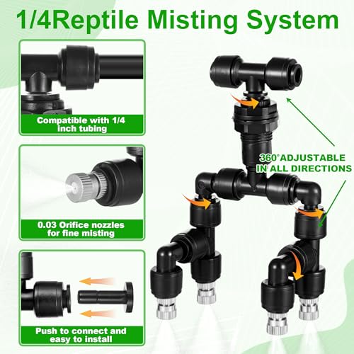 15 Pack Four-Head 1/4 Reptile Mister Nozzles Kit,Reptile Misting | 1/4"Reptile Misting System Fittings,360 Degree Adjustable Misting Spray Nozzles for Aquarium,Vivarium,Plants, Amphibians - size: Four-Head