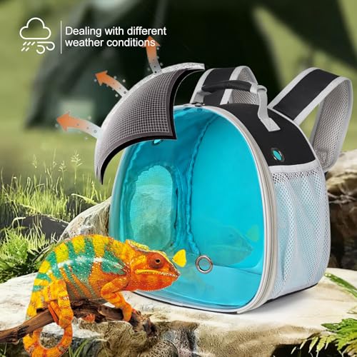 Guinea Pig Carrier, Guinea Pig Backpack with Clear Bubble Window (Black-Blue, Backpack) - color: Black-Blue