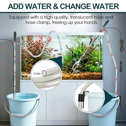 hygger Electric Aquarium Gravel Cleaner, 528GPH Fish Tank Vacuum, 5-in-1 Automatic Sand Washer Water Changer Cleaning Kit for Freshwater Saltwater, Adjustable Length Handle Tube,Hose, Clamp
