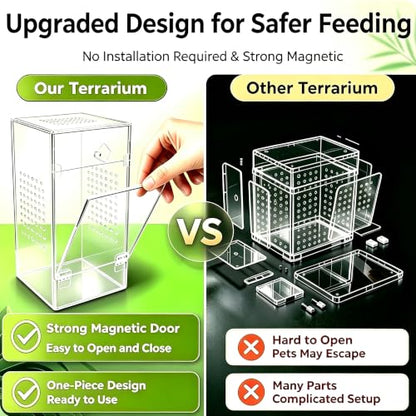 Jumping Spider Enclosure, Acrylic Arboreal Terrarium with Accessories, Magnetic Escape Proof Habitat for Praying Mantis, Tarantula, Gecko, Frog, Snail, Bug & Small Insects