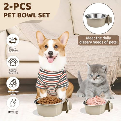 2Pcs Pets Lightweight Stainless Steel Bowl,Removable Stainless Steel Pet Hanging Food Water Feeder Bowl for Puppy Dog Cat Rabbit Ferret Bird Gunea Pigs (Gray-Small) - size: Gray-Small