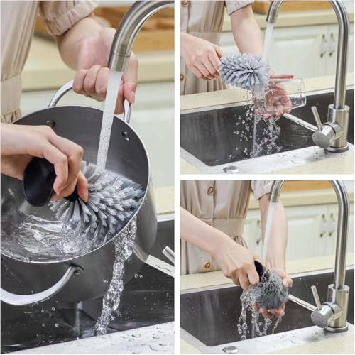 1PCS Glass Cleaning Brush with Suction Cup, Kitchen Bottle and Wine Cup Cleaner, Turtle Brush Turtle Tank Accessories, Grey - color: Gray, size: 1PCS