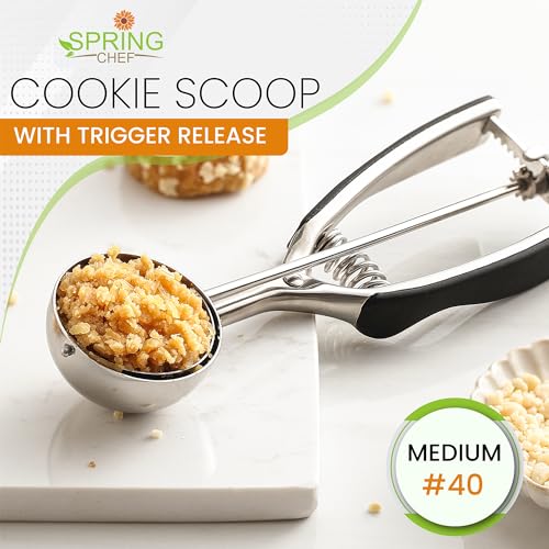 Spring Chef Medium Stainless Steel Cookie Scoop, #40, 1.7 Tablespoon, Black | Cookie Scooper for Baking, Melon Baller Scoop, Ice Cream Scooper with Trigger Release, Dishwasher Safe Cupcake Scoop - color: Black, size: #40 - Medium - 1.7 Tbsp