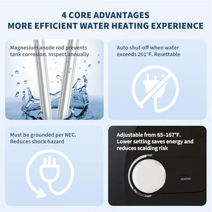 1.6 Gallon Mini Tank Water Heater | Compact, Under Sink, 120V, Instant Hot Water, Kitchen Bathroom RV