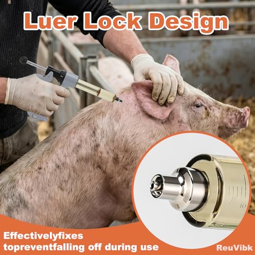 25ml Semi-Auto Repeating Livestock Syringe Gun, 5 Dose Settings | Ergonomic Grip, Clear Barrel & Luer Lock, Vet Injector for Cattle, Horses, Goats, Sheep & Pigs - color: Silver Gray25ML-B
