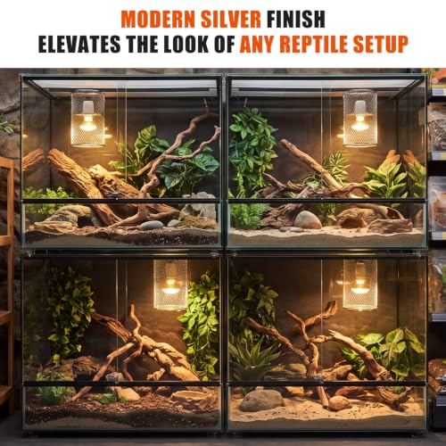 1 Pcs Reptile Heat Lamp Guard with 150W Ceramic Heat Emitter Basking Anti Scald Heating Lamp Holder Mesh Cage Reptile Protection Lampshade for Lizard Snake Without Bulb (4 Inch,White,Silver) - color: White, Silver