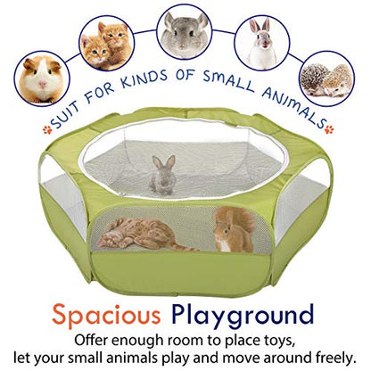 Pawaboo Small Animal Playpen with Zippered Cover,Green | Portable pop-up pet tent for supervised rabbits, guinea pigs, chicks and kittens; water-resistant bottom and 3 metal rods - color: A-Green