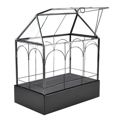 Large Glass Terrarium with Metal Tray, Glass Greenhouse Terrarium, Succulent Terrarium Kit for Succulents, Cacti, Snails, Spiders, and Miniature Reptiles, Black (Velvet Bottom)